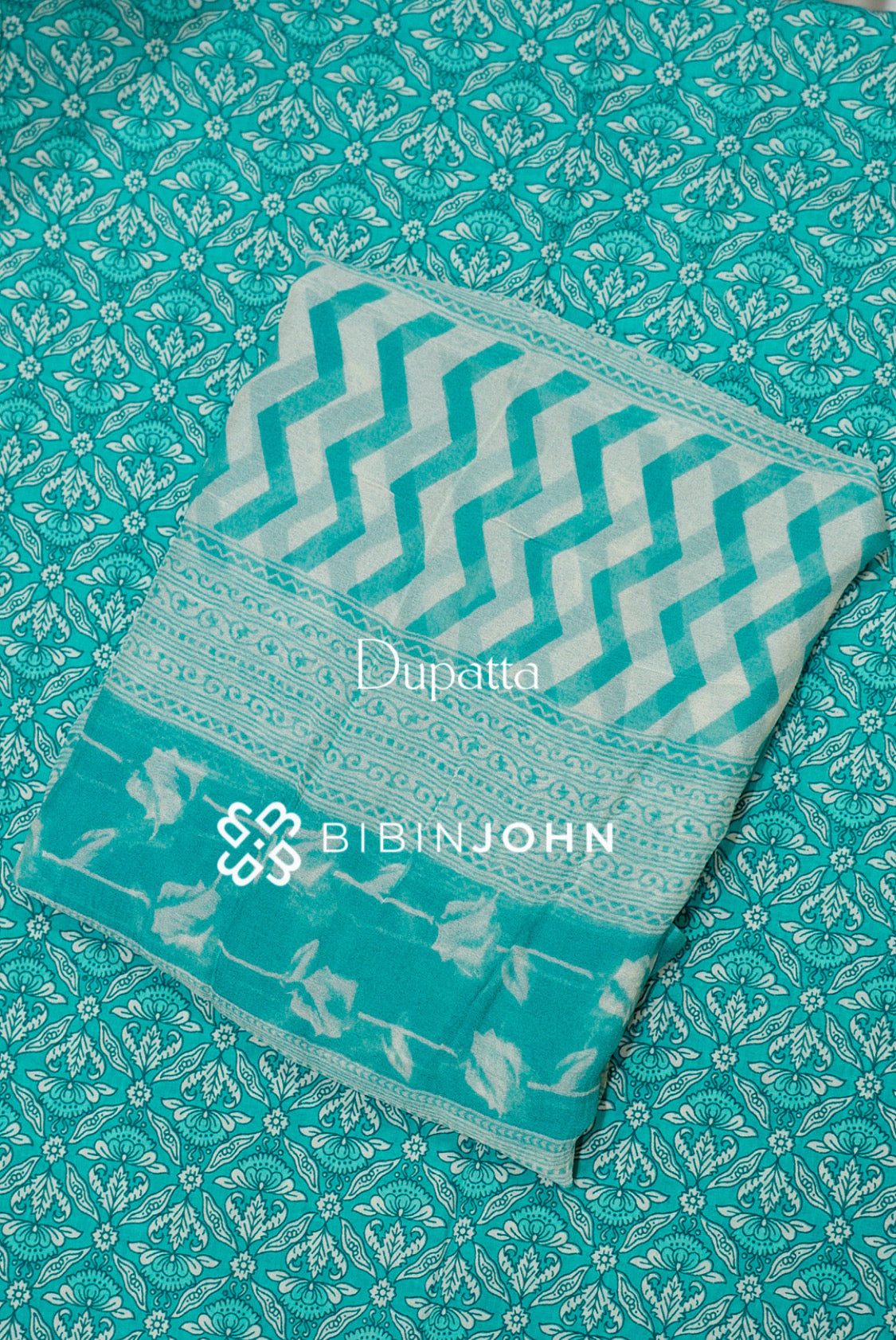 Cotton Embroidery Unstitched Salwar Suit Material Aqua Turquoise  DUPATTA
