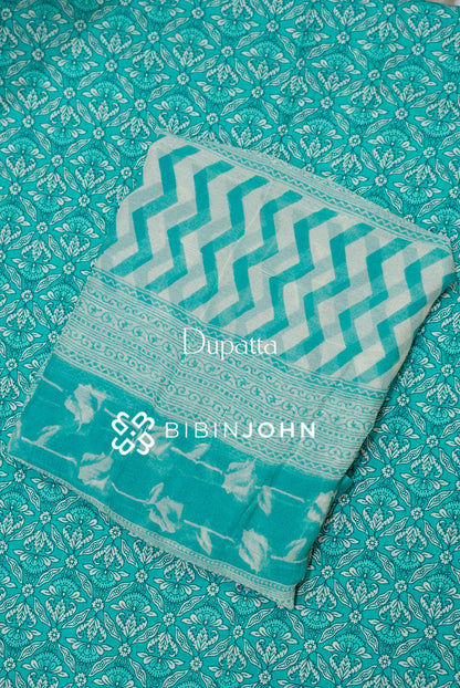 Cotton Embroidery Unstitched Salwar Suit Material Aqua Turquoise  DUPATTA
