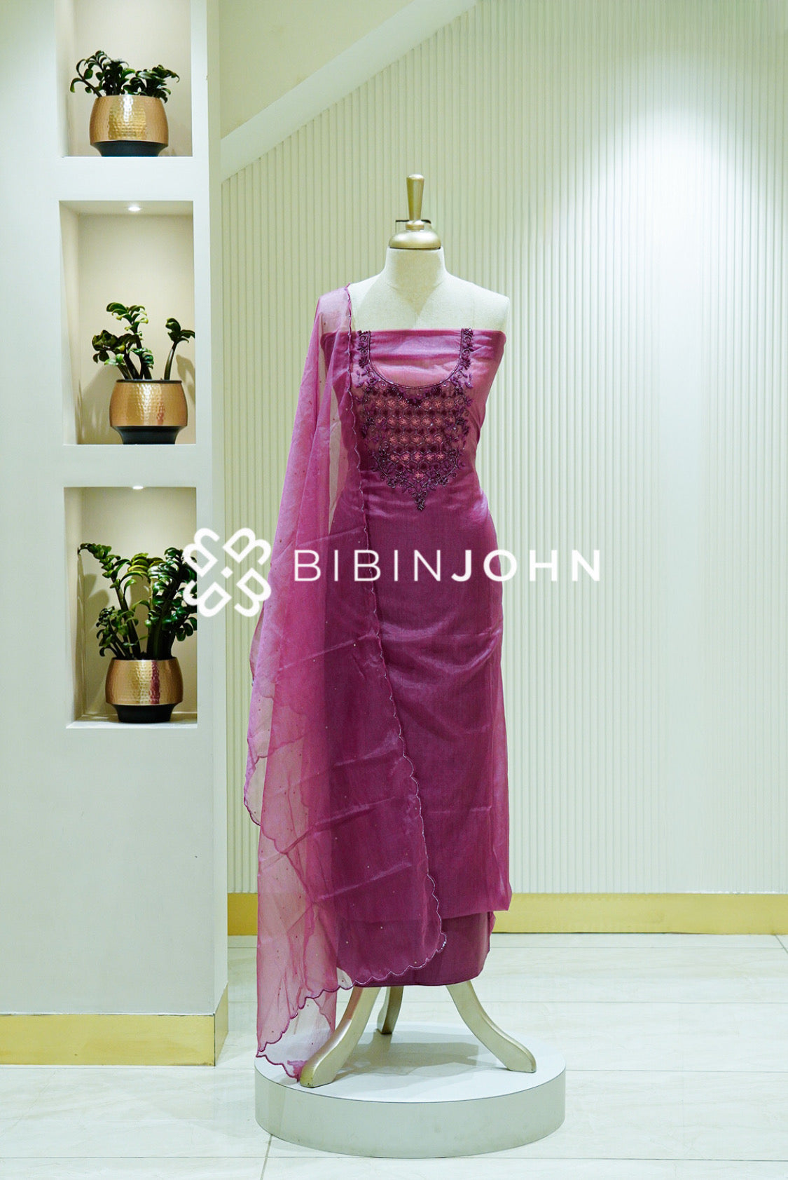 Organza Embroidery Unstitched Salwar Suit Material Dusty Rose