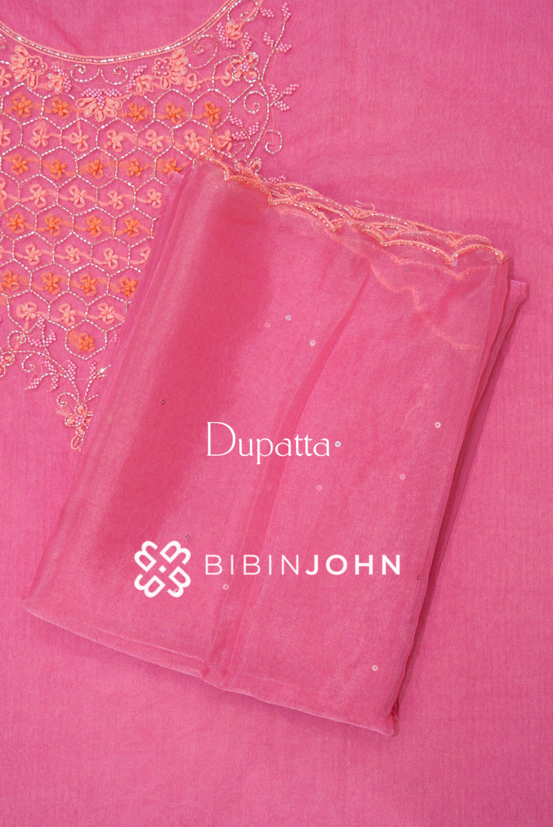 Organza Embroidery Unstitched Salwar Suit Material Rose Pink DUPATTA