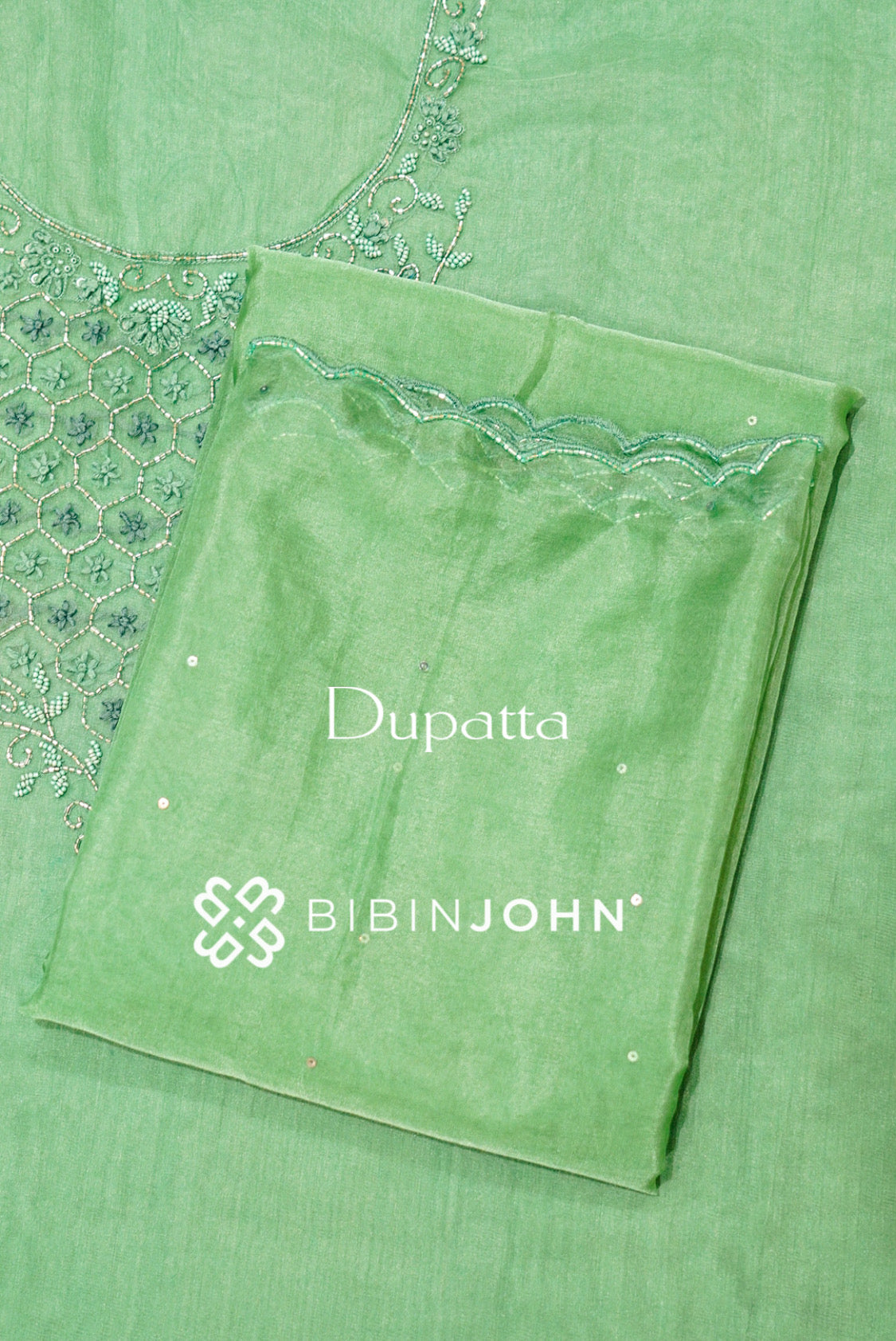 Organza Embroidery Unstitched Salwar Suit Material Mint Green  DUPATTA