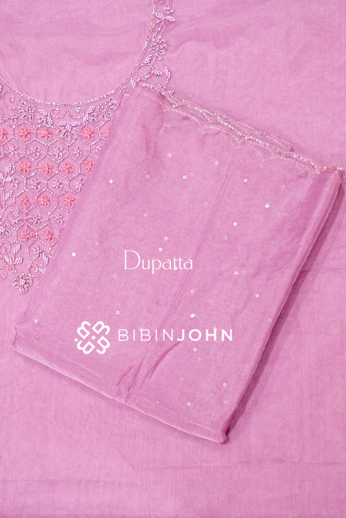 Organza Embroidery Unstitched Salwar Suit Material Dusty Lavender DUPATTA