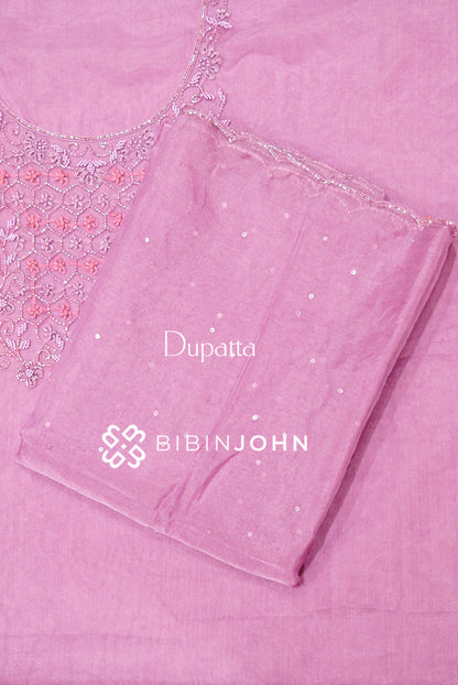 Organza Embroidery Unstitched Salwar Suit Material Dusty Lavender DUPATTA