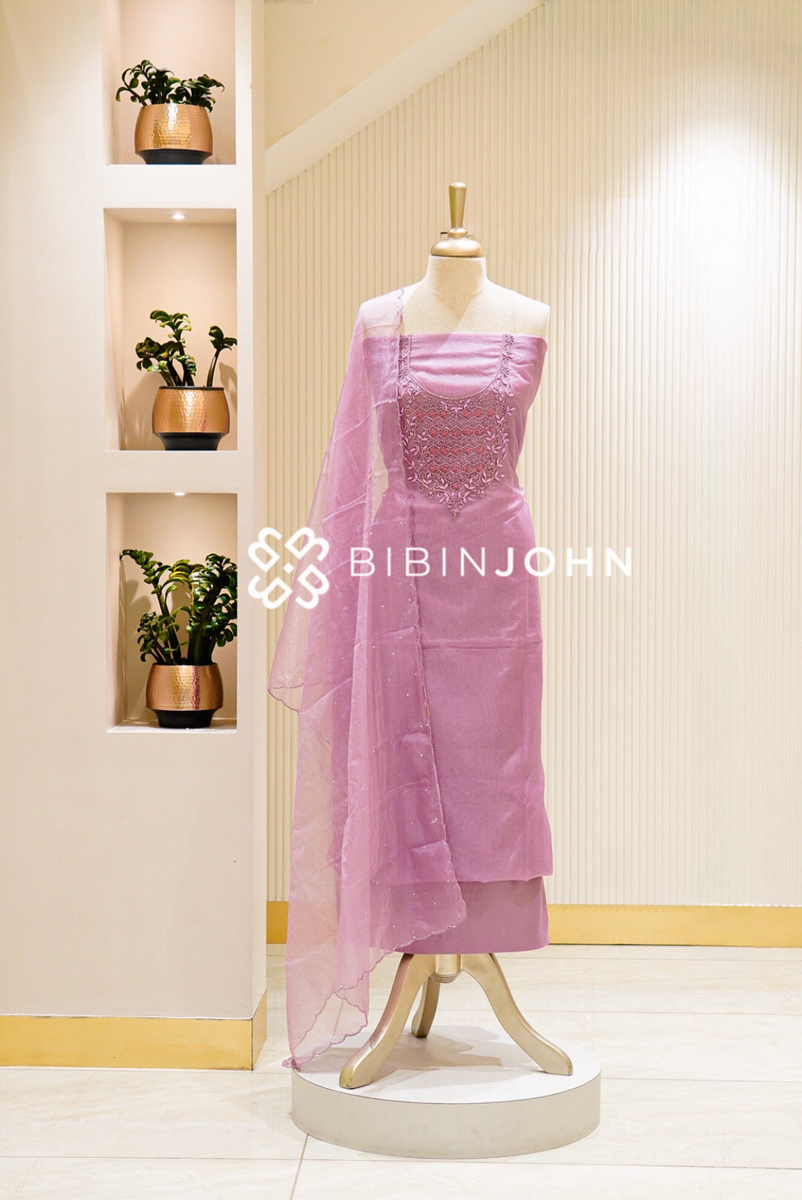 Organza Embroidery Unstitched Salwar Suit Material Dusty Lavender