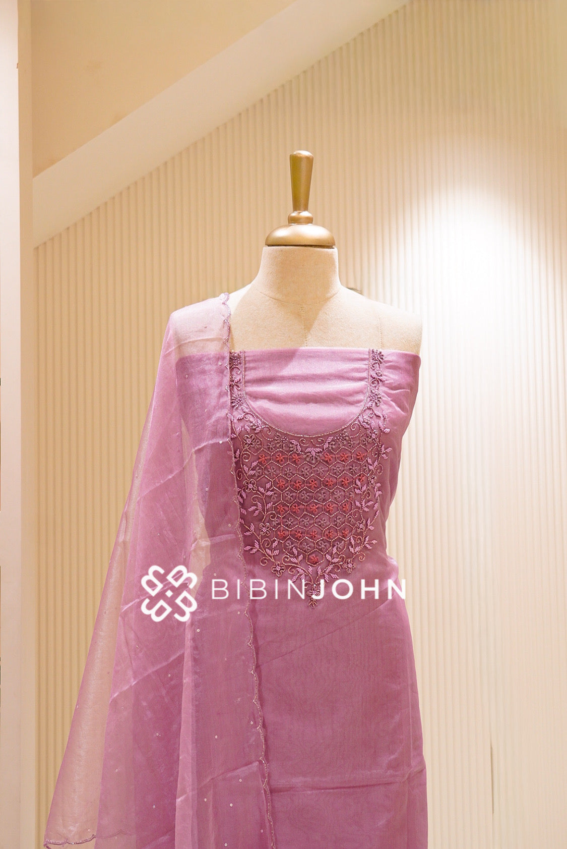 Organza Embroidery Unstitched Salwar Suit Material Dusty Lavender CLOSE VIEW