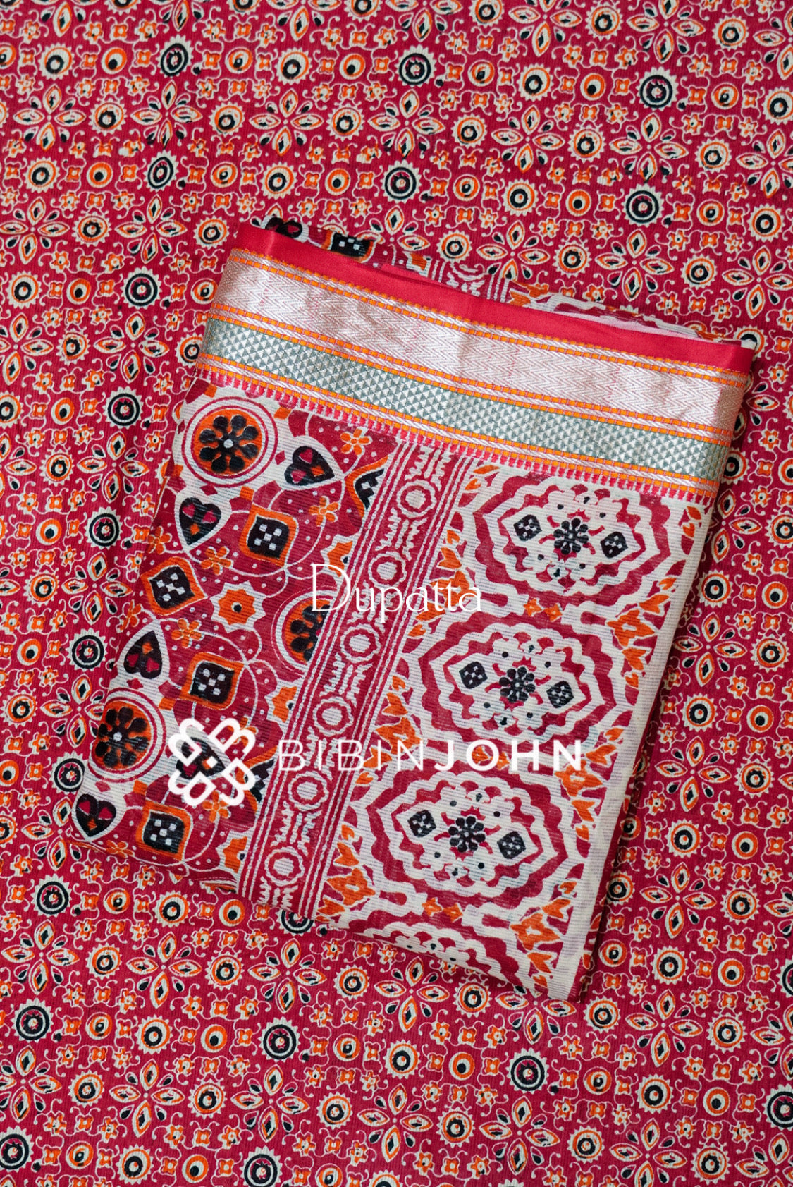 Printed Cotton Unstitched Salwar Suit Material Deep Red dupatta