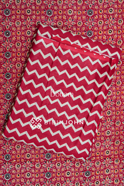 Printed Cotton Unstitched Salwar Suit Material Deep Red bottom