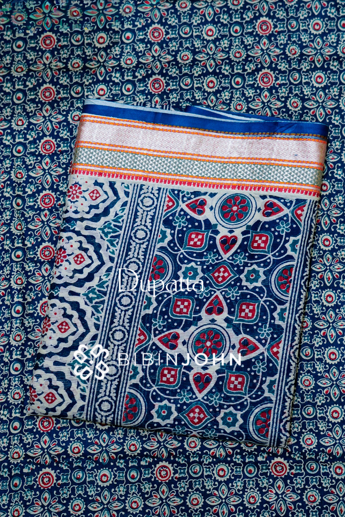 Printed Cotton Unstitched Salwar Suit Material Navy Blue DUPATTA