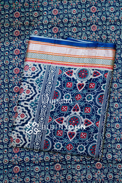 Printed Cotton Unstitched Salwar Suit Material Navy Blue DUPATTA