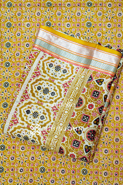 Printed Cotton Unstitched Salwar Suit Material Mustard Yellow  DUPATTA