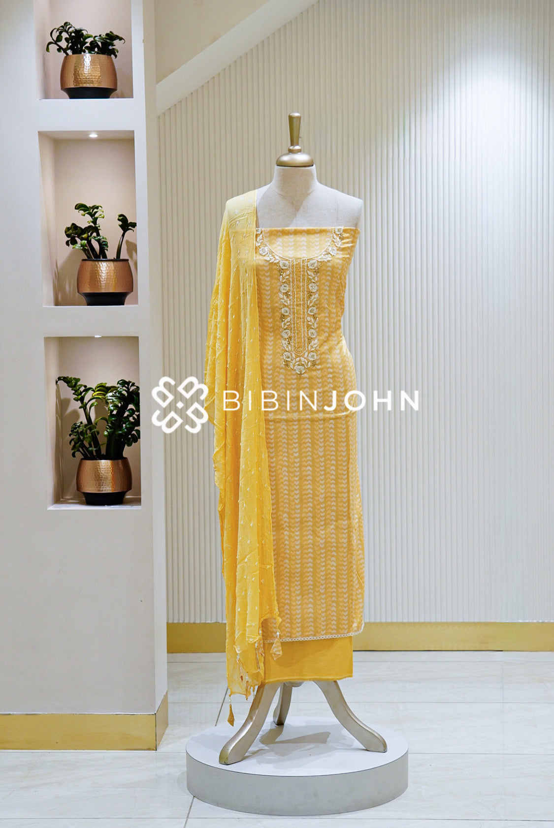 Cotton Embroidery Unstitched Salwar Suit Material Butter Yellow 