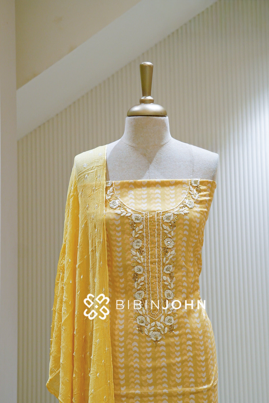 Cotton Embroidery Unstitched Salwar Suit Material Butter Yellow  CLOSE VIEW