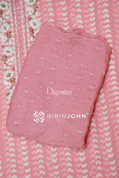 Cotton Embroidery Unstitched Salwar Suit Material Peach Pink  DUPATTA