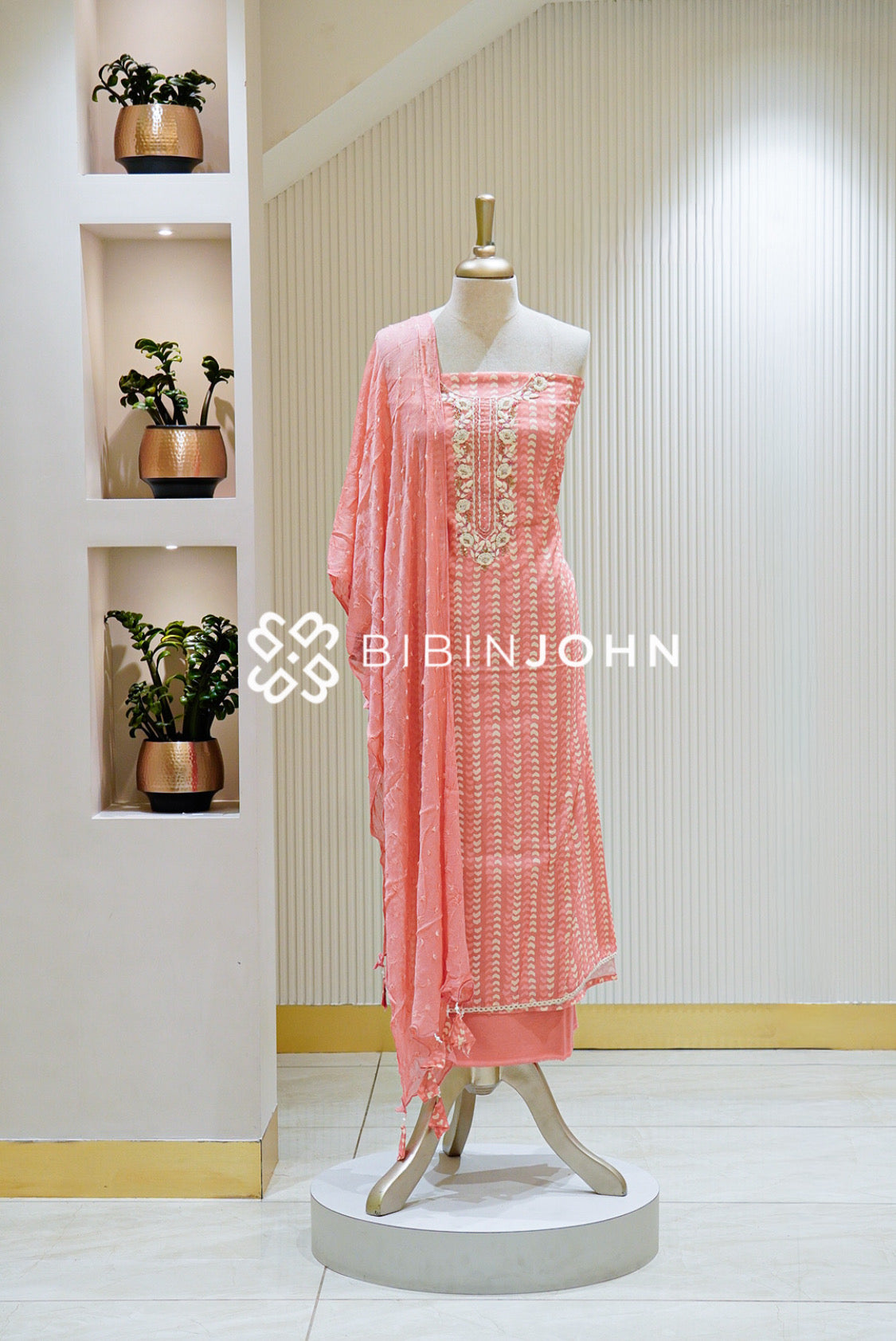 Cotton Embroidery Unstitched Salwar Suit Material Peach Pink 