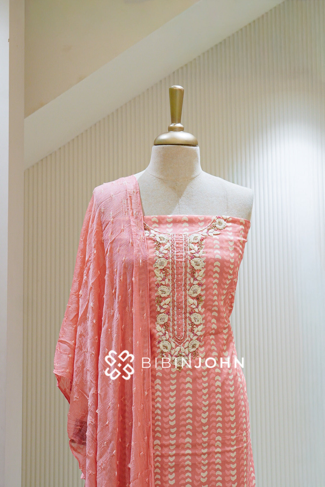 Cotton Embroidery Unstitched Salwar Suit Material Peach Pink  CLOSE VIEW
