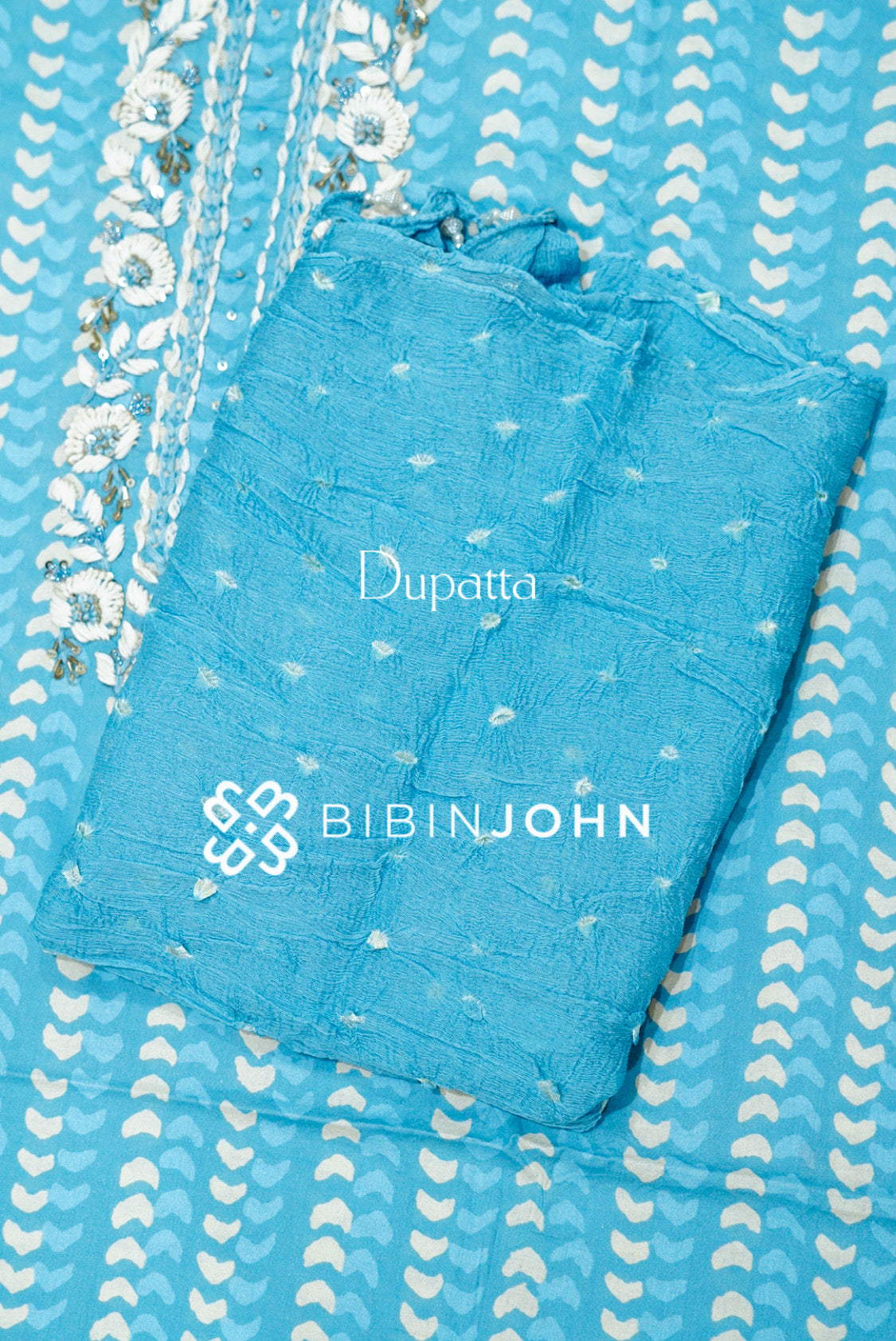 Cotton Embroidery Unstitched Salwar Suit Material Aqua Blue DUPATTA