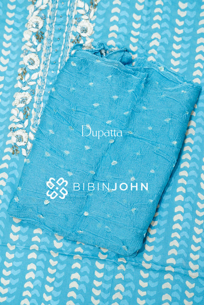 Cotton Embroidery Unstitched Salwar Suit Material Aqua Blue DUPATTA