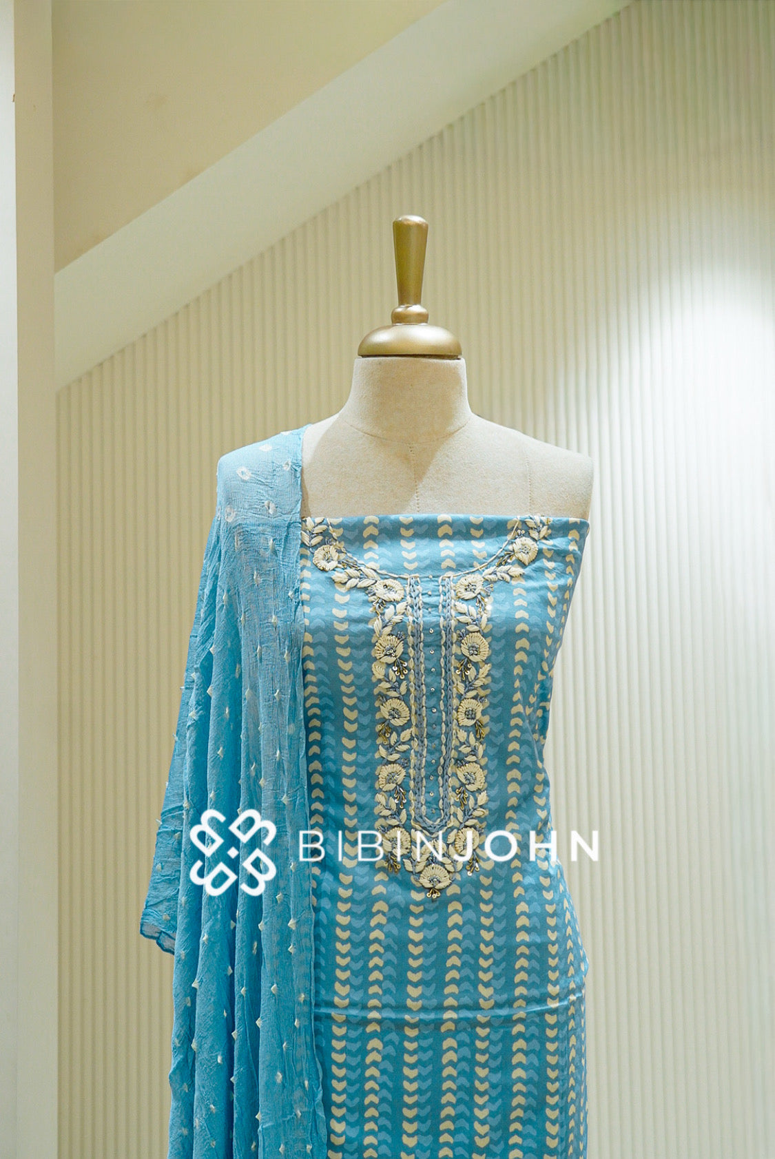 Cotton Embroidery Unstitched Salwar Suit Material Aqua Blue CLOSE VIEW