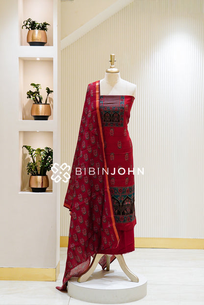 Art Maheswari Unstitched Salwar Suit Material Deep Crimson Red 