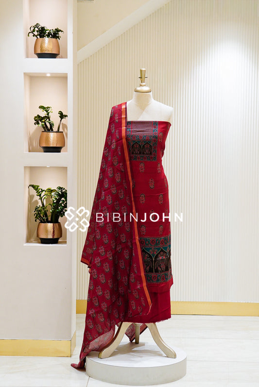 Art Maheswari Unstitched Salwar Suit Material Deep Crimson Red 