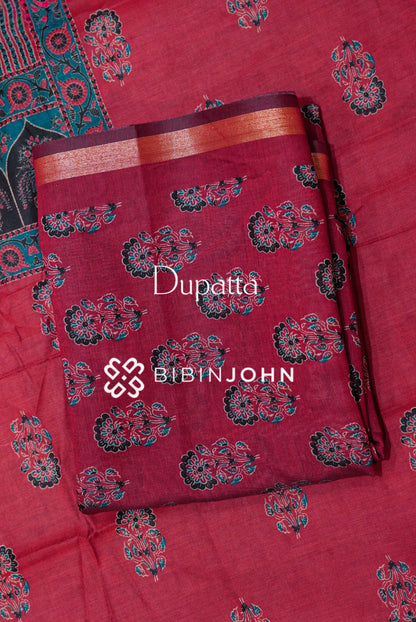 Art Maheswari Unstitched Salwar Suit Material Deep Crimson Red  DUPATTA