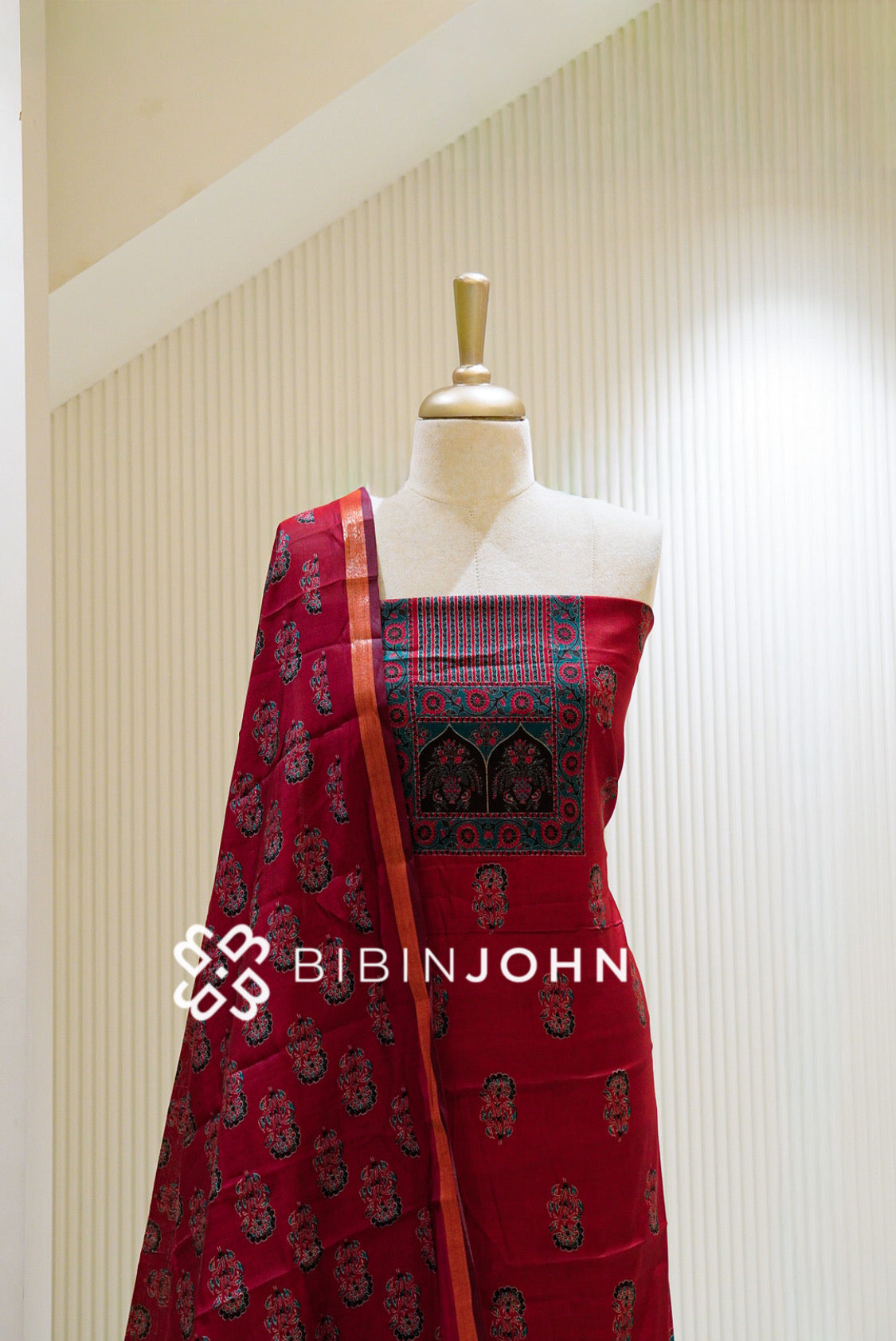 Art Maheswari Unstitched Salwar Suit Material Deep Crimson Red CLOSE VIEW