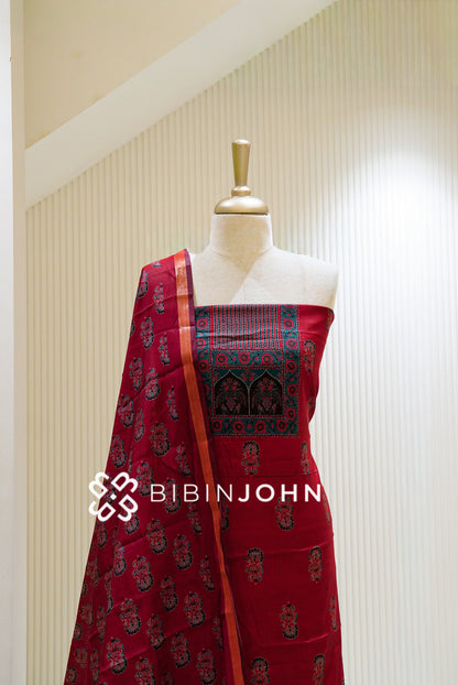 Art Maheswari Unstitched Salwar Suit Material Deep Crimson Red CLOSE VIEW