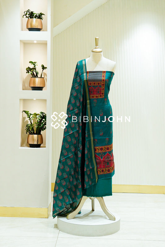 Art Maheswari Unstitched Salwar Suit Material Teal Green