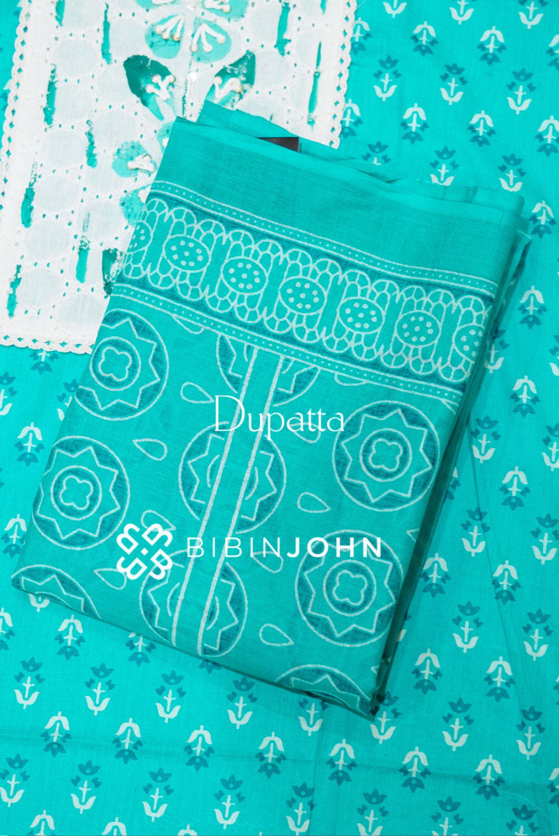Cotton Unstitched Salwar Suit Material Aqua Turquoise  dupatta