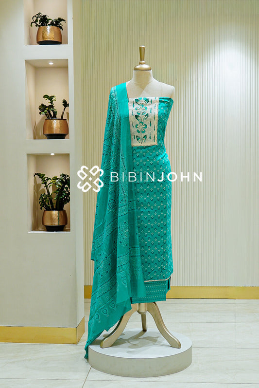 Cotton Unstitched Salwar Suit Material Aqua Turquoise 