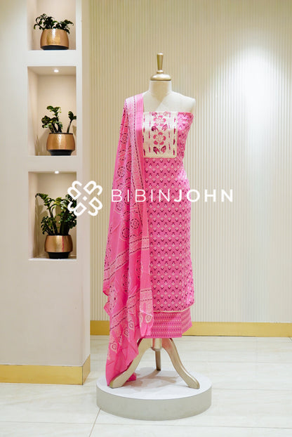 Cotton Unstitched Salwar Suit Material Pink BJ1148