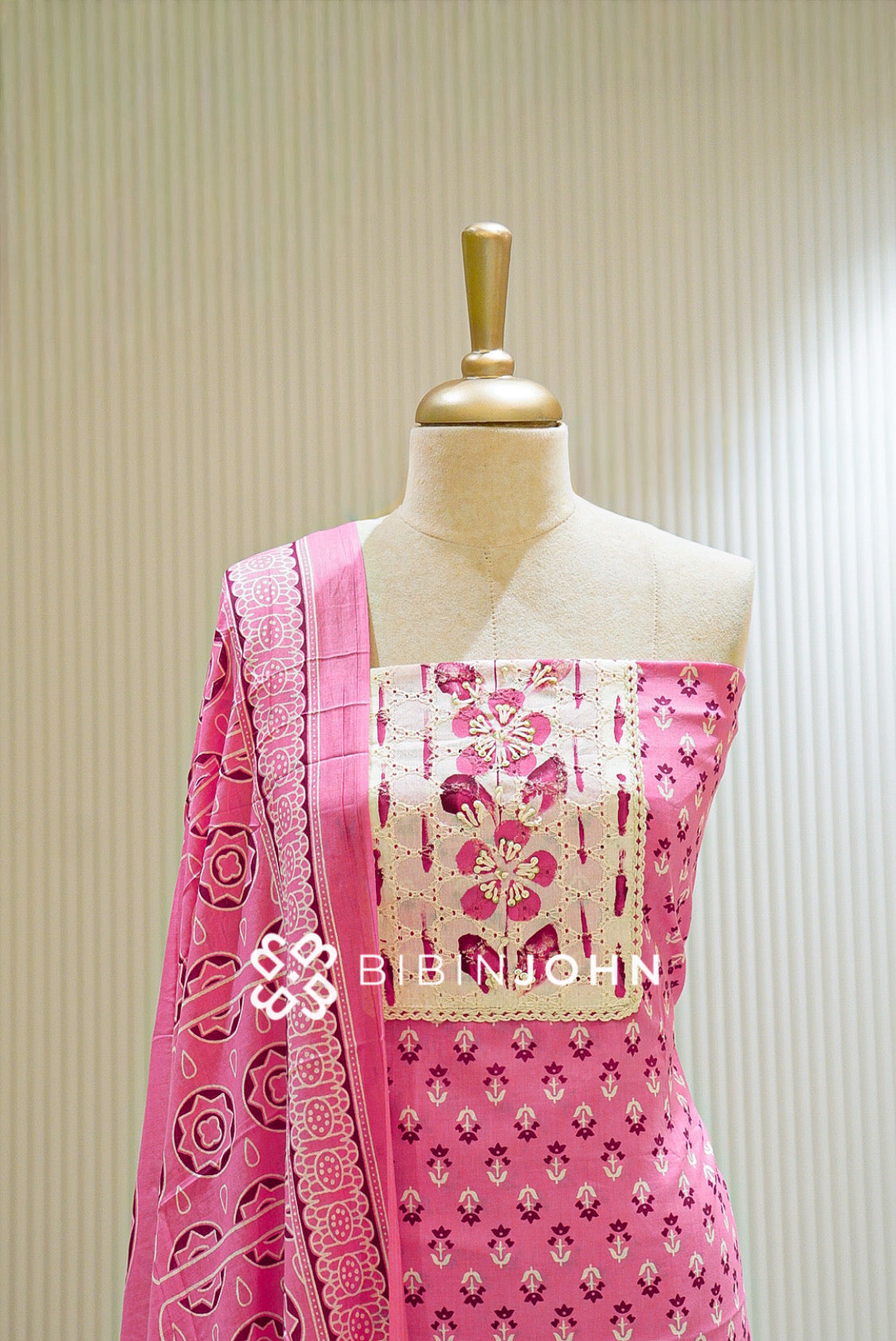 Cotton Unstitched Salwar Suit Material Pink BJ1148