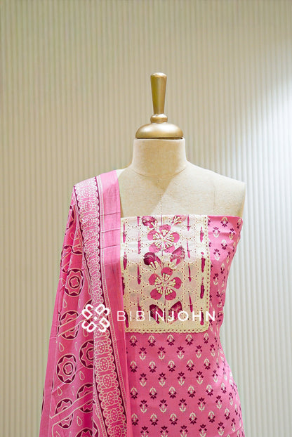 Cotton Unstitched Salwar Suit Material Pink BJ1148