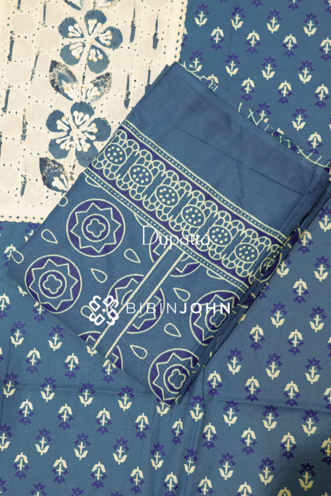 Cotton Unstitched Salwar Suit Material Dusty Blue  DUPATTA