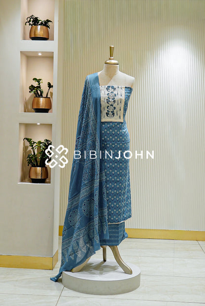 Cotton Unstitched Salwar Suit Material Dusty Blue 