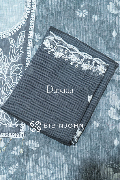 Cotton Embroidery Unstitched Salwar Suit Material Charcoal Grey dupatta