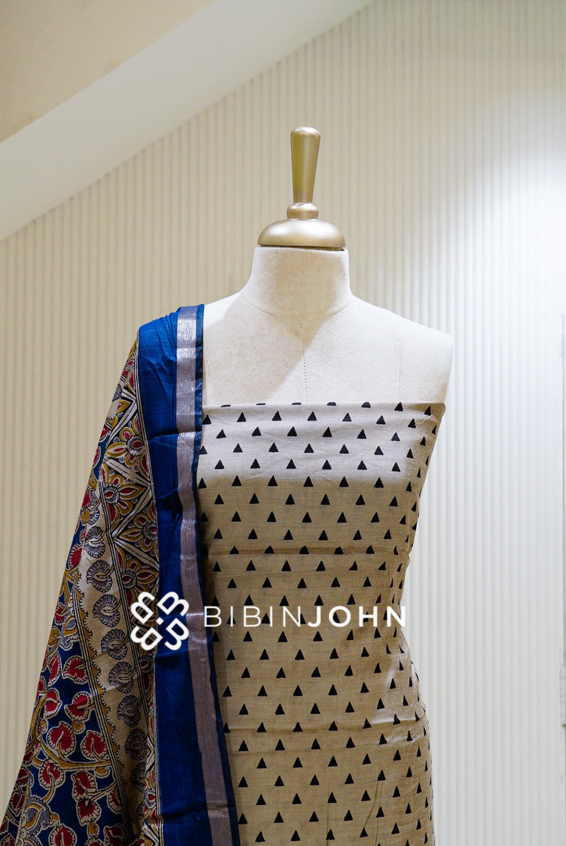 Printed Silk Unstitched Salwar Suit Material Beige  CLOSE VIEW