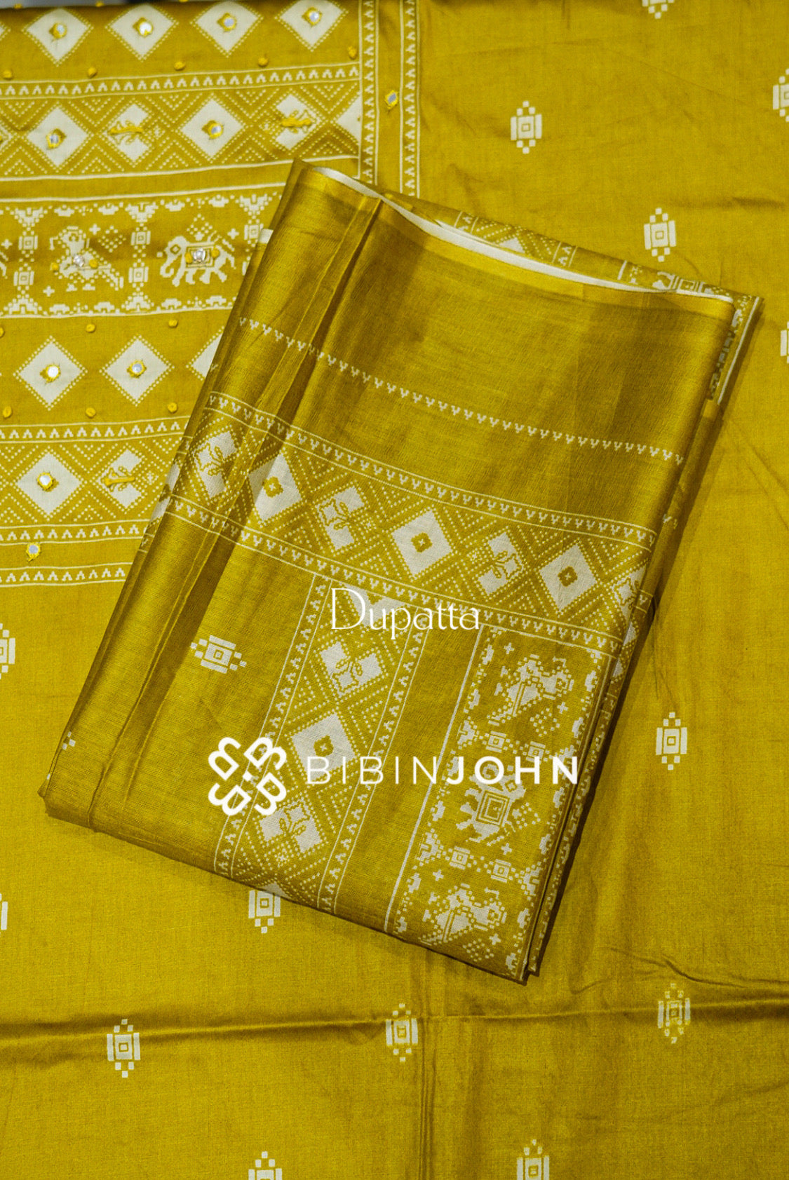 Printed Cotton Unstitched Salwar Suit Material Mustard Yellow  DUPATTA