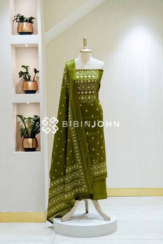 Printed Cotton Unstitched Salwar Suit Material Olive Green 