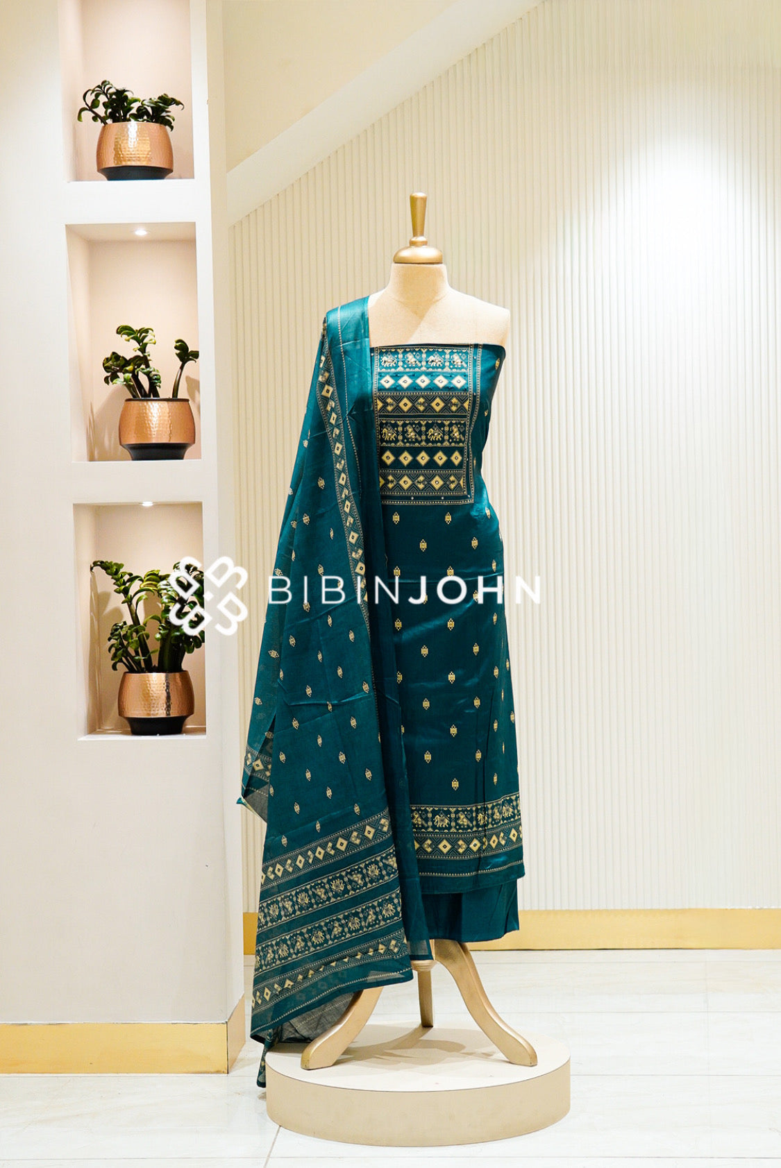 Printed Cotton Unstitched Salwar Suit Material Teal Blue
