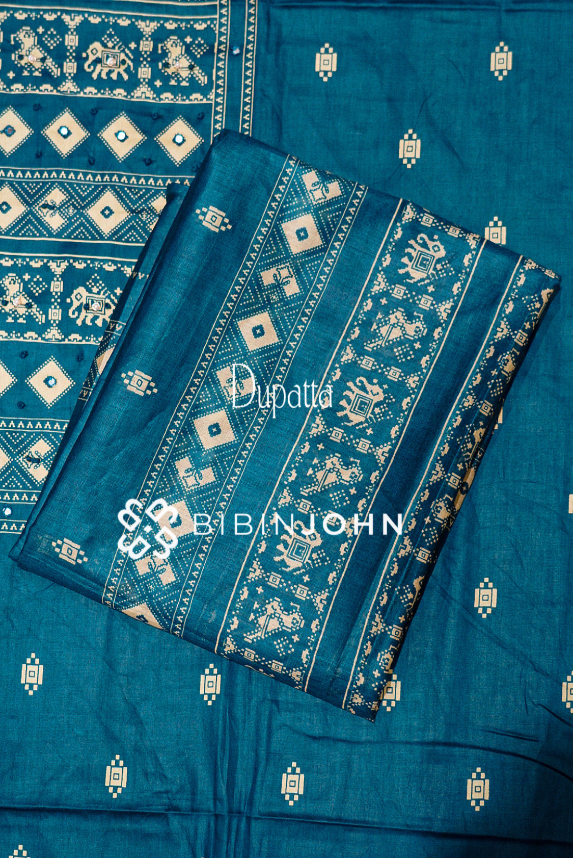 Printed Cotton Unstitched Salwar Suit Material Teal Blue  DUPATTA