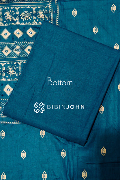 Printed Cotton Unstitched Salwar Suit Material Teal Blue  BOTTOM