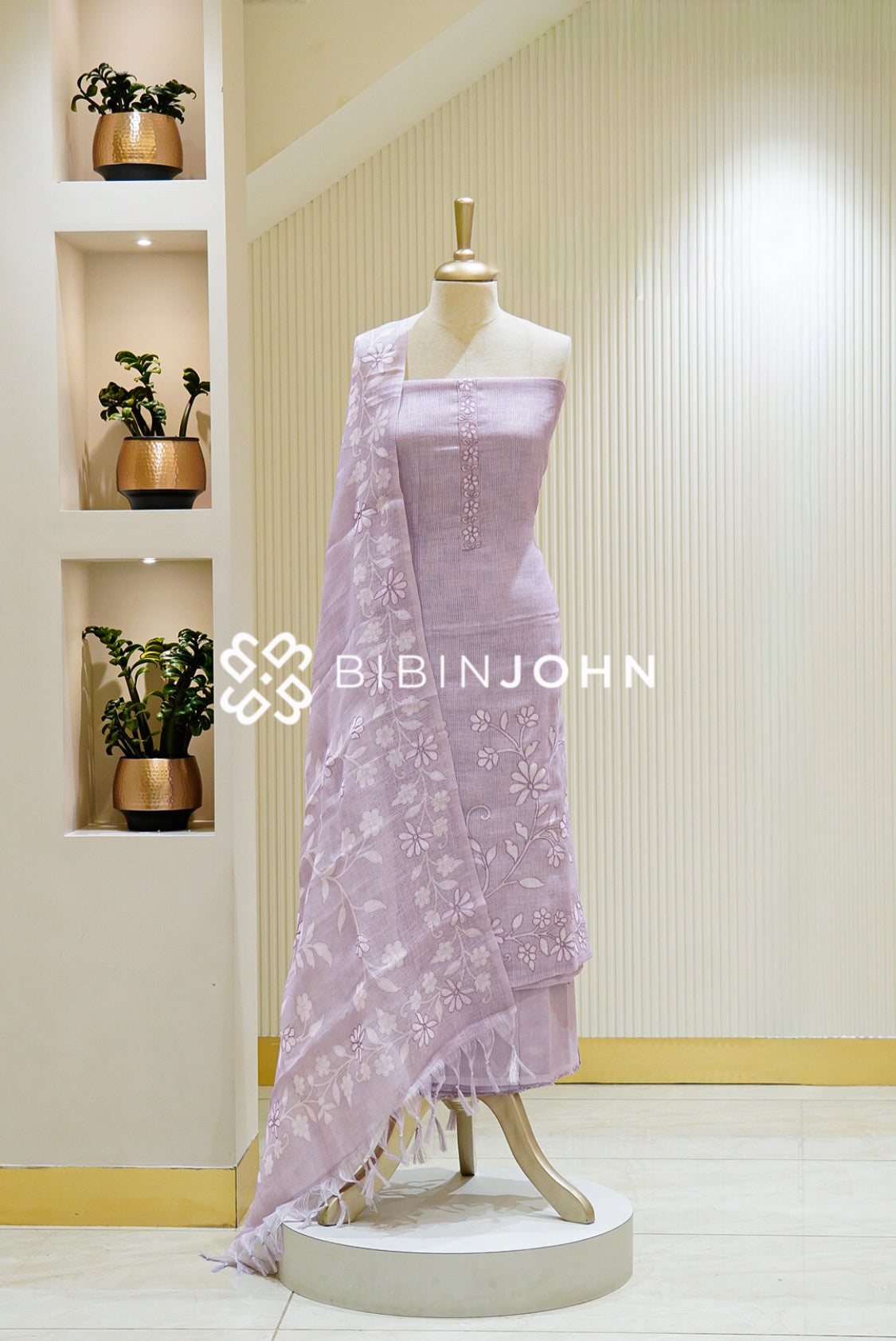 Art Linen Embroidery Unstitched Salwar Suit Material Soft Lavender