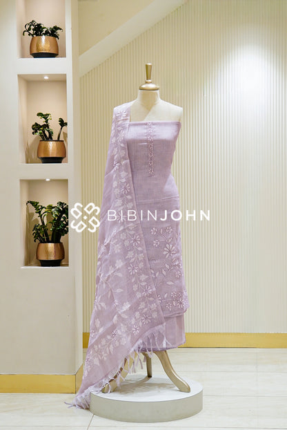 Art Linen Embroidery Unstitched Salwar Suit Material Soft Lavender