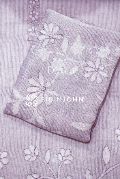 Art Linen Embroidery Unstitched Salwar Suit Material Soft Lavender DUPATTA