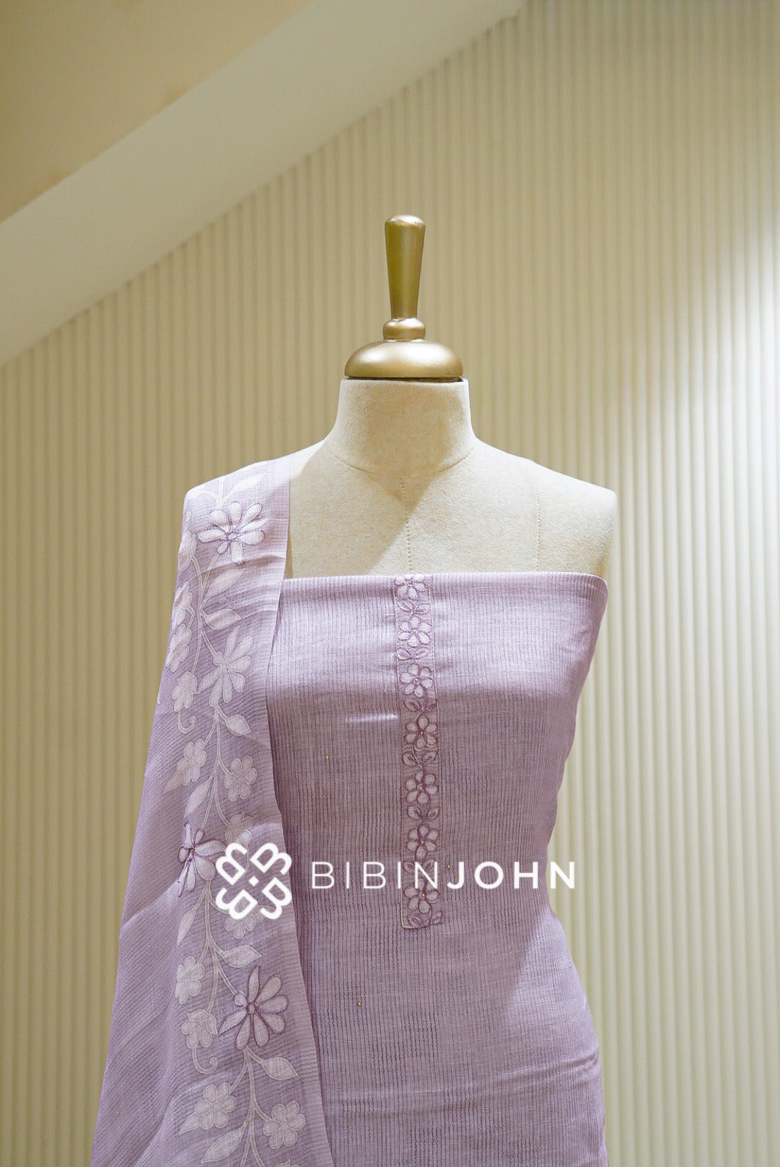 Art Linen Embroidery Unstitched Salwar Suit Material Soft Lavender CLOSE VIEW