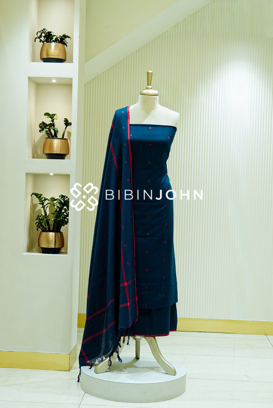 Cotton Unstitched Salwar Suit Material Deep Navy Blue 
