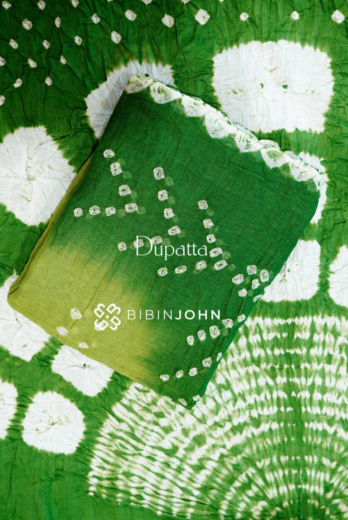 Bandhani Unstitched Salwar Suit Material Dual-Tone Green  DUPATTA