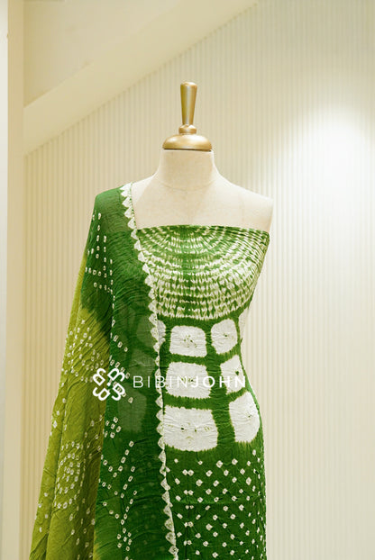 Bandhani Unstitched Salwar Suit Material Dual-Tone Green  CLOSE VIEW