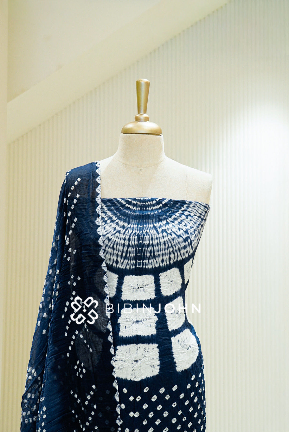 Bandhani Unstitched Salwar Suit Material Navy Blue  CLOSE VIEW